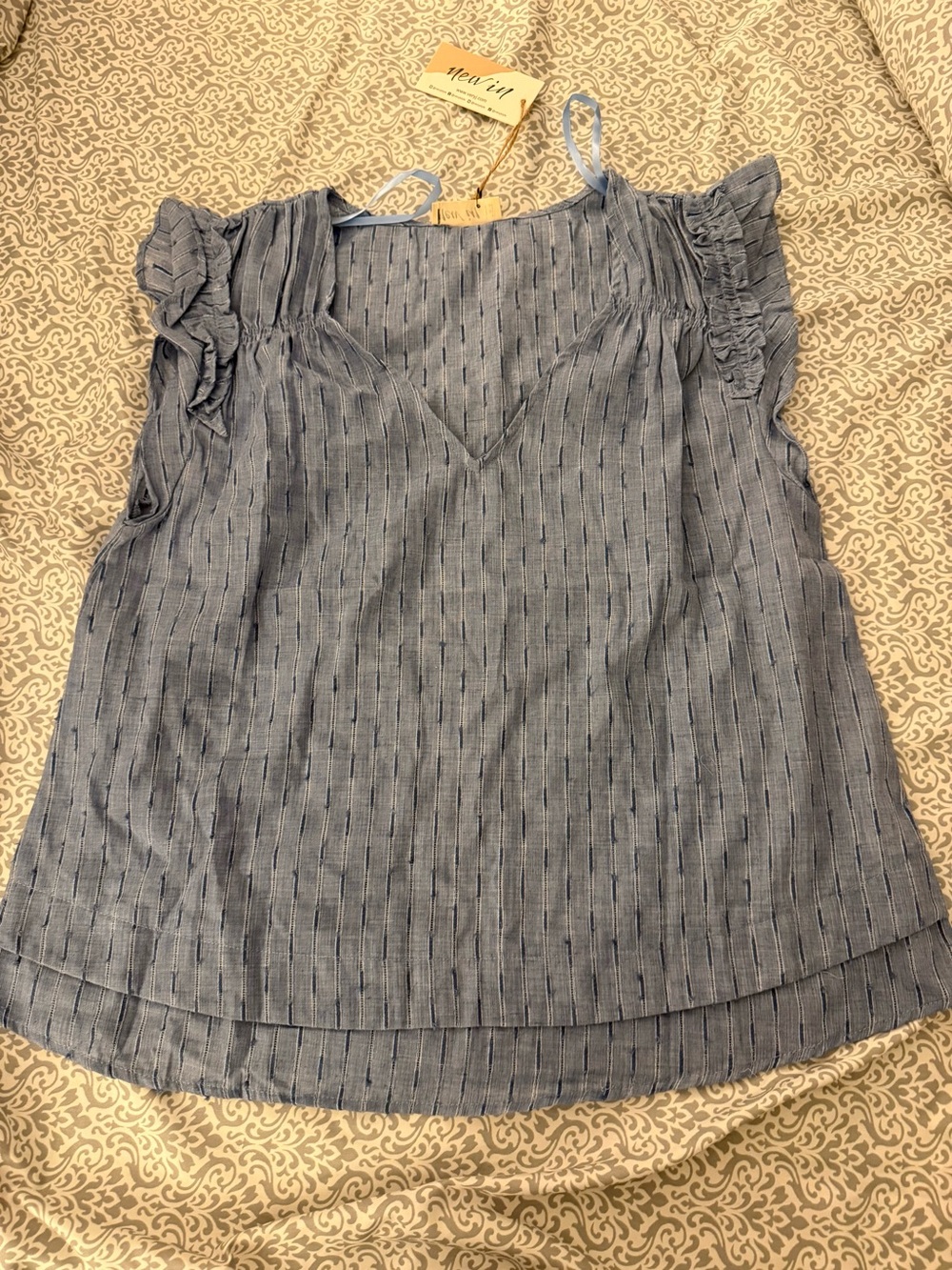 New In Very J Denim Blue Ruffle Top & Shorts Matching Set - Picture 5 of 8
